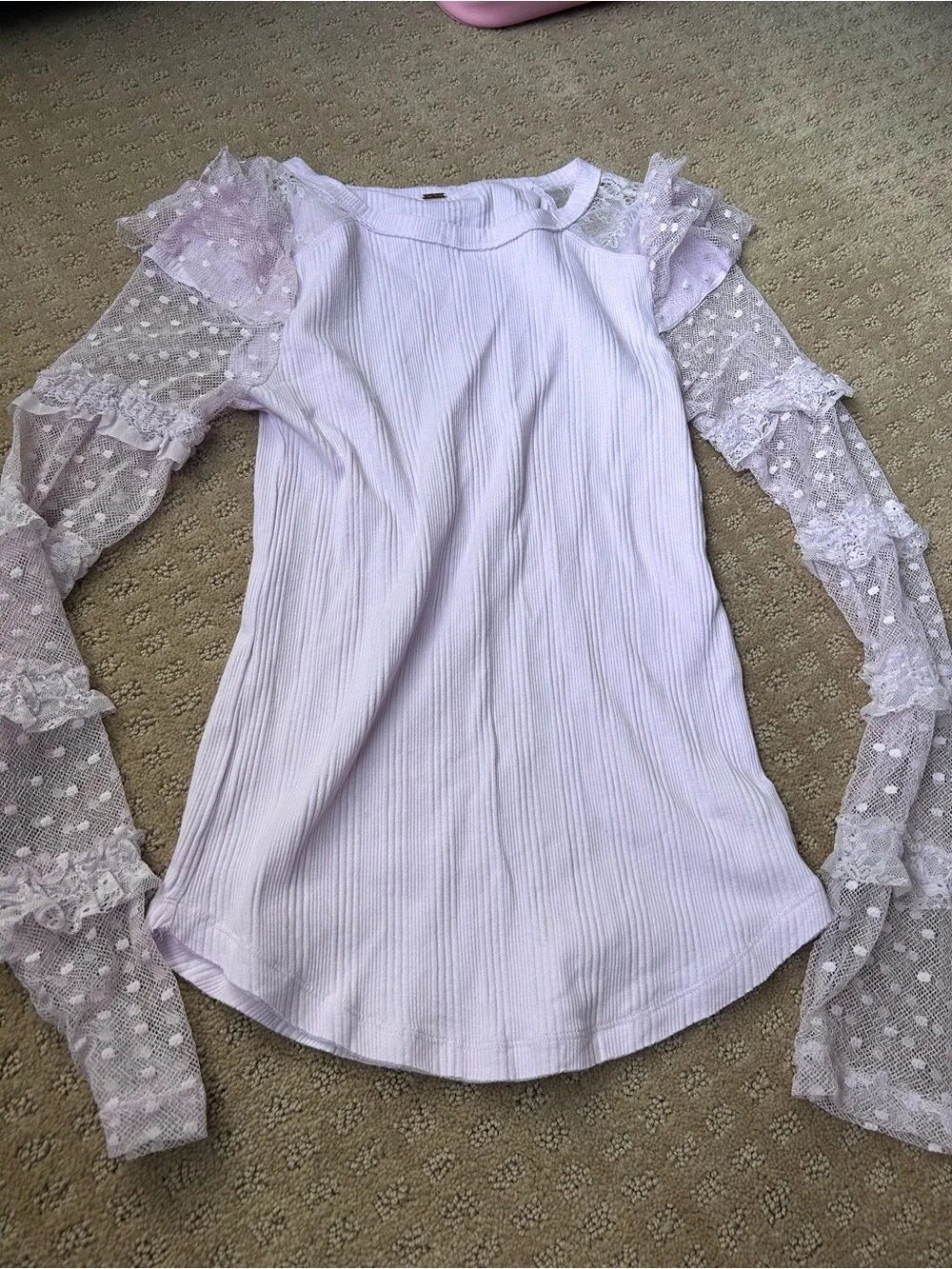 Free people Lilac Sheer lace Ruffle Sleeve Women's Top size xs